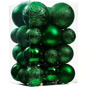 30pc Shatterproof Green Christmas Ball Ornaments for Tree & Holiday Decor